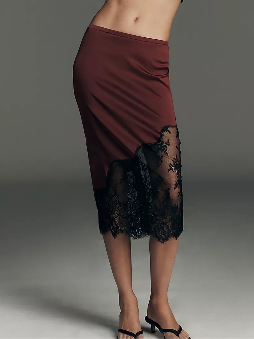 Lyrebird Anthropologie Women's Wine Red Lace Hem Midi Skirt